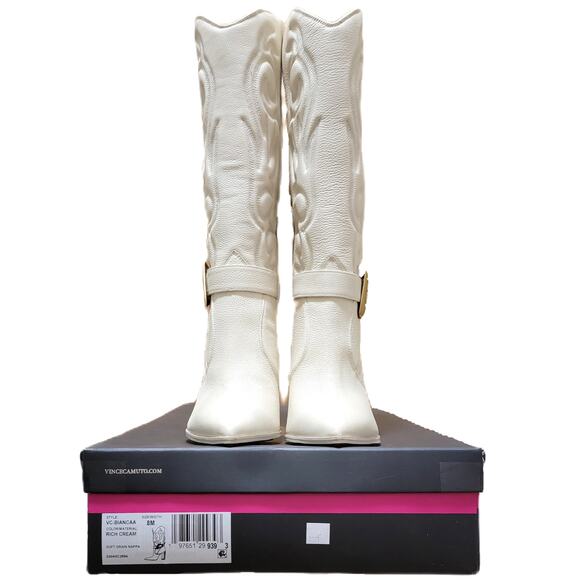 Vince Camuto Women Biancaa Buckled Cowgirl Western Boots Size US 8M Rich Cream - Picture 5 of 5
